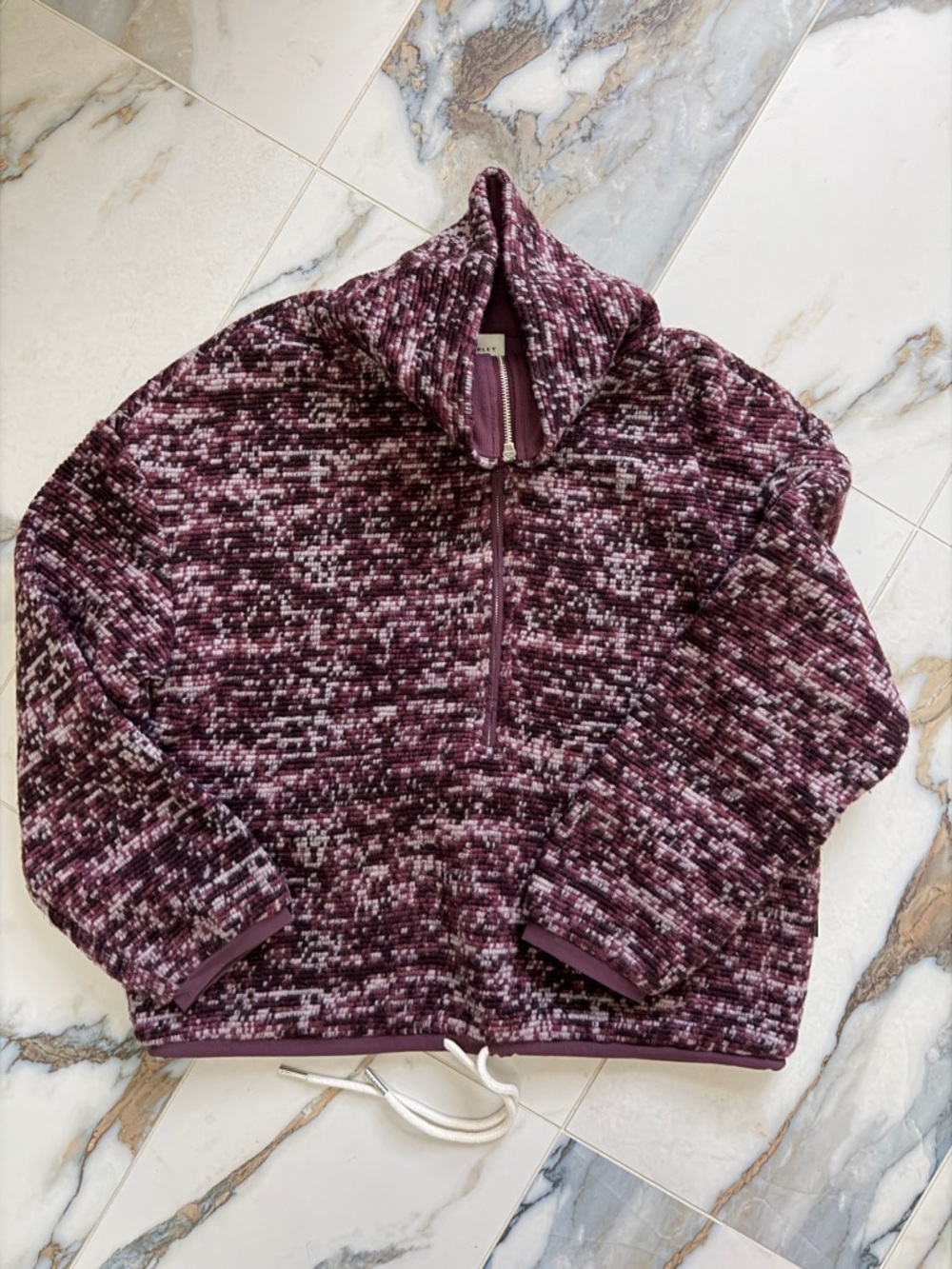 Varley Bailey Half Zip Speckled Fleece Pullover Burgundy Oversized Cozy